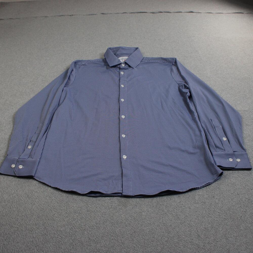 Mizzen+Main Shirt Men XL Blue Gingham Trim Fit Stretch Made USA Office Lightweig